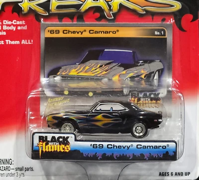 Johnny Lightning 69 1969 Chevy Camaro Black With Flames Chevrolet Car