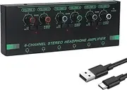 Headphone Amp Amplifier, 6-Channel Metal Stereo Audio Amplifier, Mini Earphone Splitter, 1/4" 1/8" TRS/TS Audio Input and Output for Music Studio, DC 12V(Green&Black)