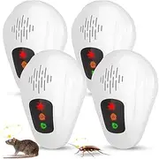 Ultrasonic Pest Repeller,4 Pack Rodent Repellent Ultrasonic Electronic Mouse Repellent Devices,Pest Defense Device,Plug in Bug Repellent for Mosquito Mice Rat Roach Pest Control,White