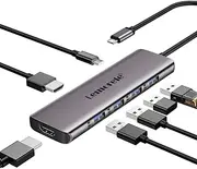 USB C Docking Station Dual Monitor, Lemorele 7 in 1 Dual HDMI Adapter Multiport USB C Hub USB C Adapter with 2 HDMI, 3 USB 2.0, 1 USB 3.0, PD for Dell XPS 13/15, Lenovo Yoga