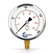 4" Pressure Gauge - Chrome Plated Steel Case, 1/4"NPT, Lower Side Mnt. 200 PSI