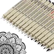 Micro Fineliner Drawing Art Pens, 16 Black Fine Line Waterproof Ink Set Artist Supplies Archival Inking Markers Liner Professional Sketch Outline Anime Sketching Watercolor Zentangle Kit Stuff