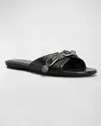 BALENCIAGA Cagole Studded Buckled Arena Leather Flat Slides Mules Sandals $750