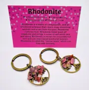 Rhodonite Tree of Life Crystal Gemstone Healing key Ring chain keyring + card
