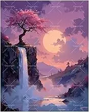 TAOPAOLAB Fantasy Landscape Paint by Numbers Kit for Adults - DIY Cherry Blossom Waterfall and Full Moon Painting on Canvas 16x20 Inches, Acrylic Paint Set, Suitable for Beginners, Art for Decoration