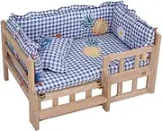 Dog Bed Wooden Dog Bed Elevated Pets Cot with Fenced & Stairs Pet Bed with Solid Wood Board and Washable Soft Mat Kennel for Small Dogs Pet Cat pet Bed