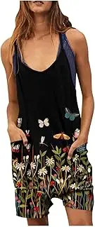 [Generic] Shorts Jumpsuits for Womens with Pockets Loose Fit Spaghetti Strap Overalls Sleeveless Rompers Plus Size Solid Color V Neck Dungarees Comfy Baggy Bib Pants 2023 Summer Beach Resort Wear for Women