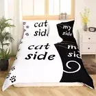 Cat Side and My Side Bedding Set Queen Size Black White Cat Duvet Cover Set Mode