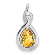 14k White Gold Pear Citrine and Real Diamond Pendant
