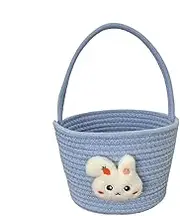 Uonguon Easter Baskets, Soft Festive Candy Storage Container, Empty Bunny Basket with Handle, Lightweight Reusable Tote Bag, 9.06x7.09x6.3 Inches, for Babies Egg Hunt Party Treats, Blue, Refer to