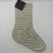 Christian Siriano White, Silver, Pearl Beaded Christmas Holiday Stocking 22"