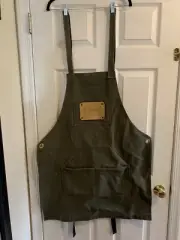 Apron Chefs Cooking Two Front Pockets midweight Green Denim stonewashed Onesize