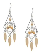 Peach Chandelier Earrings with Dyed Cultured Freshwater Pearls and Shell Dang...
