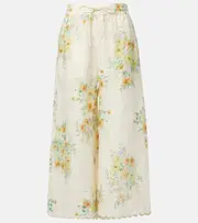 [Alemais] Alémais Juliette floral linen wide-leg pants UK 16 beige