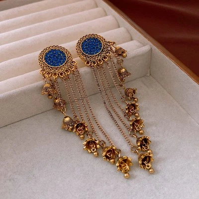 Vintage Silver Needle Studded Diamond Flower Tassel Earrings and Accessories