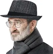 [ITODA] Plaid Classic Trilby Fedoras Hats Short Brim Panama Jazz Hat Winter Felt Men's Vintage 1920s Warm Cap Manhattan Hat