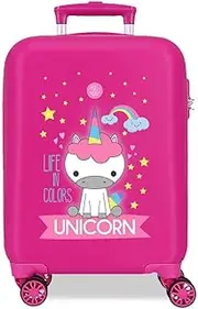 [ROLL ROAD] Little me Unicorn Cabin Suitcase Pink 33x50x20cm Hard ABS Combination Lock Side 28.4L 2kg 4 Double Wheels Hand Luggage, Pink, Cabin Suitcase, Pink, Cabin Suitcase