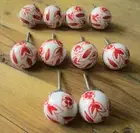 10 Painted Ceramic Drawer Flower Knobs Pulls Handle Cabinet Hardware Round Red