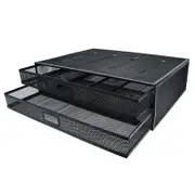 Double Iron Desktop Stand with Drawer for Height Increase and Storage - Black