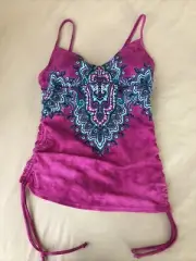 Prana Swim Tankini Top Moorea XS $70 Fuchsia Namaste NWT Scrunch Sides W Ties