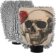 XYMZR Skull Rose Heart Red Absorbent Microfiber Car Wash Mitt, Funny Cute Anime Scratch Free for Cars Cleaning, Home Cleaning Mitts, 2 Pack, 10.24” L x 7.09” W