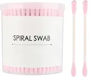 Beauty7 Double Ended Paper Stick Premium Cotton Swabs Buds Round & Spiral Shape Tip For Clean Care Beauty Makeup Cosmetic Tool (Pink, 200 Count)