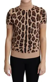 Dolce & Gabbana Elegant Leopard Print Wool Turtleneck Women's Top Authentic