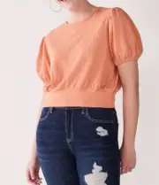 SO Juniors Puffed Sleeve Cutout Back Top Neon Peach Cropped Sz XL - NWT