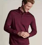 Charles Tyrwhitt Men’s Sz XXL Plain Long Sleeve Smart Jersey Polo Shirt - Wine
