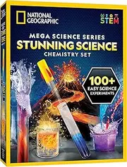 NATIONAL GEOGRAPHIC Stunning Chemistry Set - Mega Science Kit with Over 15 Easy Experiments, Make a Volcano, Launch a Rocket, Create Fizzy Reactions, & More, STEM Toy, an Amazon Exclusive Science Kit