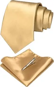 [JEMYGINS] Solid Color Tie and Pocket Square With Tie Clip Sets for Men
