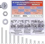 8#-32 Flat Countersunk Head Machine Screws - 192Pcs 304 Stainless Steel Phillips Fasteners Kit - Full Thread Small Mounting Screws for Electricians and Outlets