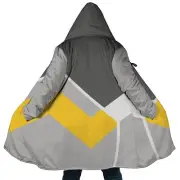 Personalized Hooded Cloak Coat, Gray And Yellow Geometric Men Color Block Cloak
