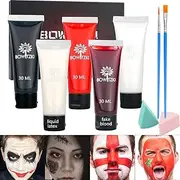 Bowitzki Halloween Makeup Kit Cream Face Paint Water Based Liquid Latex Fake Blood Brush Sponges Body Painting Special Effects SFX Zombie Vampire Monster Christmas Party red black white