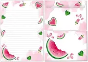 Writing Paper Set Letter Pad with Envelope for Girls Children Watermelon Ice Kids Motif Letter Paper Pad Lined (A5 Pad with 25 Sheets + 15 Envelopes)
