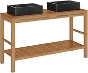 'vidaXL Solid Teak Wood Bathroom Vanity Cabinet with Double Handcrafted Marble Sinks in Black