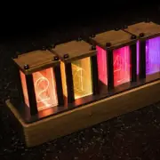 Walnut RGB Pseudo Glow Tube Clock LED Creative Desktop Decoration Digital Clock
