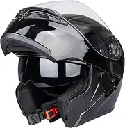 Motorcycle Helmet, Full Face Dual Visor Sun Shield Flip Up Modular Motocross ECE Approved Helmets (Gloss Black, Medium)