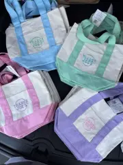 Trader Joe's Mini Canvas Tote Bag Pastel Easter Mint Purple Pink Blue LOT OF 4