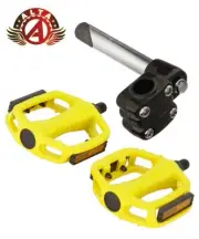 ALTA Original 4-Bolt 21.1mm BMX Stem Black & Alloy Pedals 1/2" in Yellow