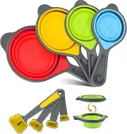 Collapsible Measuring Cups and Spoons Set,8 Piece Portable Silicone Measuring Cu