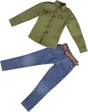 MagiDeal 1/6 Scale Army Green Long Sleeve Shirt Jeans Belt Set for 12'' Male Action Figure Accessories