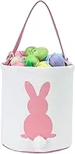 DGBAY Easter Bunny Baskets Eggs Bags for Kids Adults, Baseball Easter Bunny Baskets Tote Bag Carrying Gift and Eggs Hunt Bag with Fluffy Tail Printed Rabbit Canvas Toys Bucket (Pink)