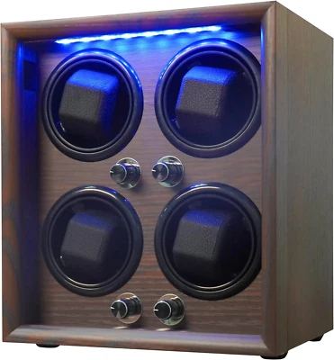 4 Watch Winder for Automatic Watches, Wooden Rotating Watch Case 5 Rotation Mode