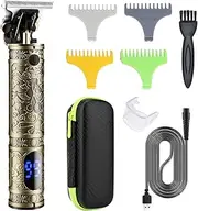 Men Hair C-lippers Cordl Barber Hair Cutting Kit Beard Trimmer Haircut Grooming Set T-B Trimmer USB Operated/s Digital Display/Built-in 1500mAh High Rechargeable Cell/Tan