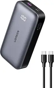 UGREEN 30W Power Bank Mini 10,000mAh Battery Pack 2-Port PD3.0 USB C+A Fast Charging Digital Display Portable Charger for iPhone 16 Pro Max/15/14, MacBook Air, iPad, Galaxy S24 Ultra, Pixel 9, Black