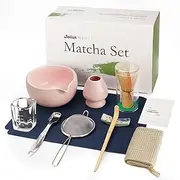 Joiish 10-Pcs Matcha Kit Set, Whisk and Bowl with Spout & Measuring Spoon, Japanese Matcha Tea Making Tools, Light Pink
