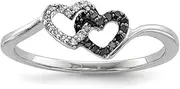 [Diamond2Deal] Women's Sterling Silver Black and White Diamond Double Heart Ring (0.1ct,SI2)