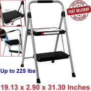 Gray Black 2 Step Steel Large Platform Foldable Step Stool Holds Up To