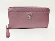 Louis Vuitton Zippy Lock Me Round Zipper Wallet Calf Leather Crystal Rose Pink J